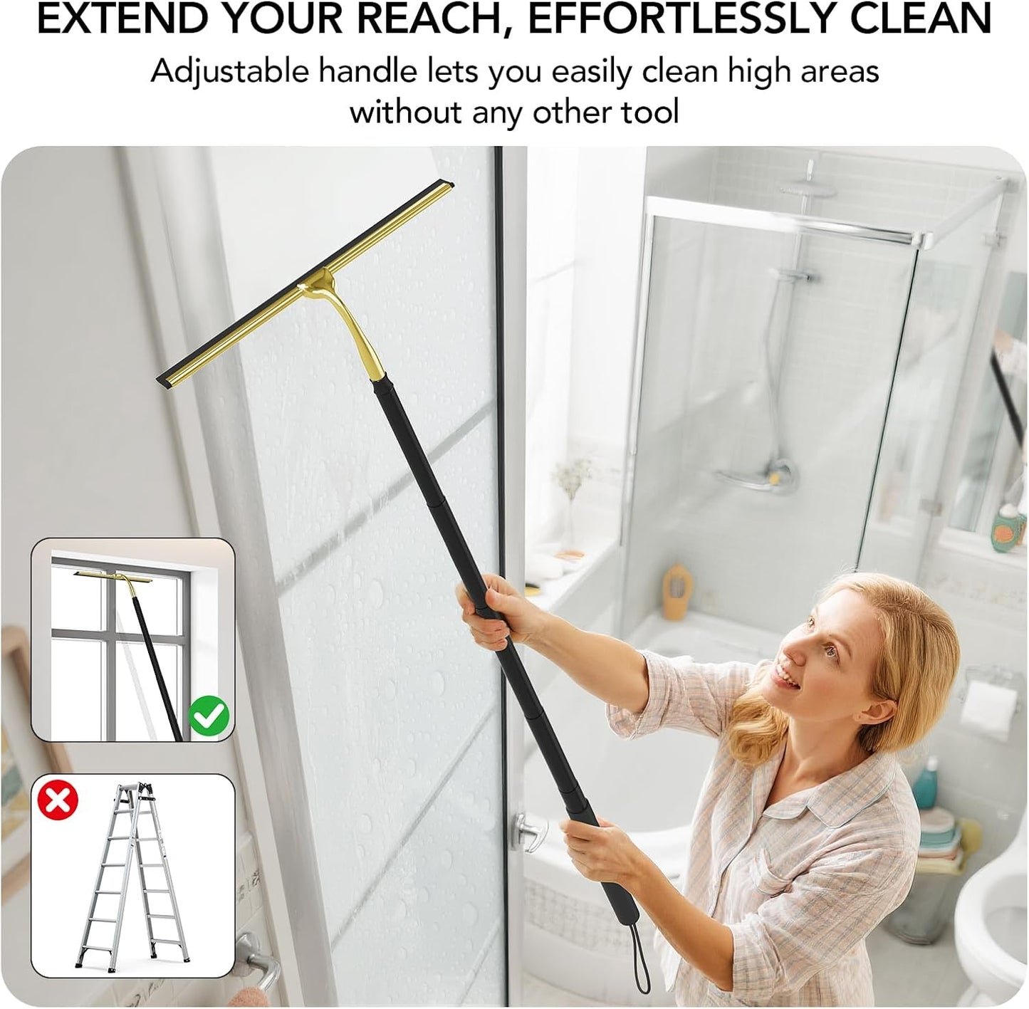 Extendable Telescopic Glass Squeegee with Microfiber Cleaning Pad
